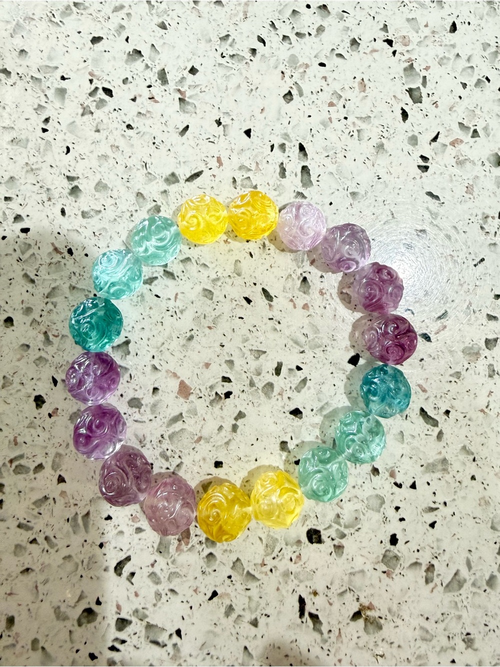 10mm Multicolor Rainbow Fluorite Carved Ruyi Bead Bracelet Natural Crystal